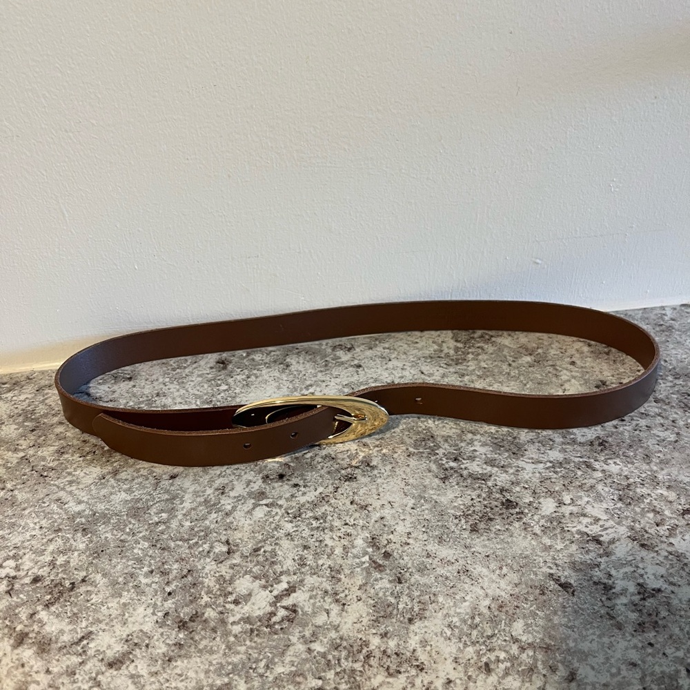Anthropologie Genuine Leather Belt with Gold Tone Buckle